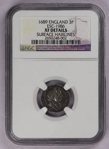 1689 England 3 pence ESC-1986 NGC XF Details Surface Hairlines