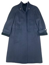 Hm Loden Overcoat Long Navy Blue Velvet Trim Wool Alpaca Germany Ladies Uk 12