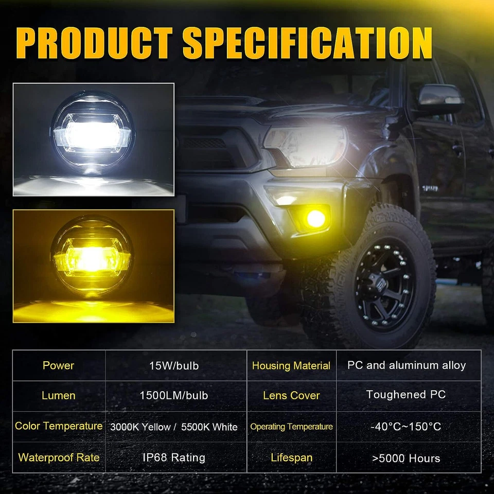 Par de luces antiniebla LED para parachoques para Toyota Tacoma 2005-11 Tundra 07-13 Sequoia 08-15 Foto 4 de 4