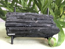 Rough Black Tourmaline Mineral Specimen W/Stand Raw Gemstone Crystal Chakra.