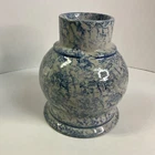 Red Wing Stoneware Blue Spongeware Pottery Candle Holder Unique Vintage 5 1/2” H