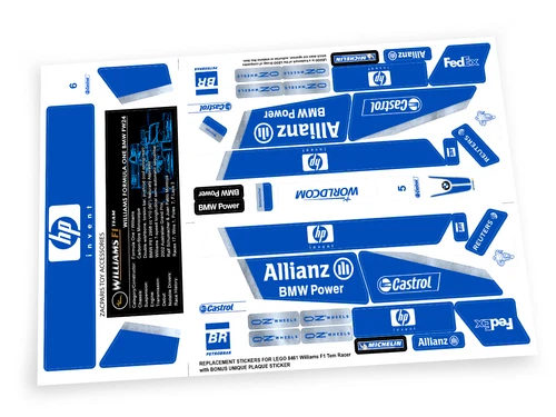 CUSTOM STICKERS for TOY SET 8461 Williams F1 Team Racer  TOYS MODELS