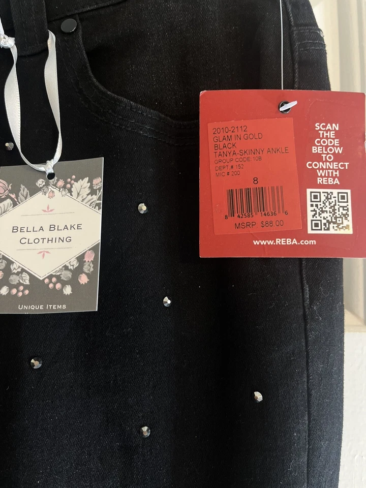 Pantalones de mujer Reba Glam en dorado negro 8 ajustados tobillo nuevos con etiquetas $88 Foto 4 de 4