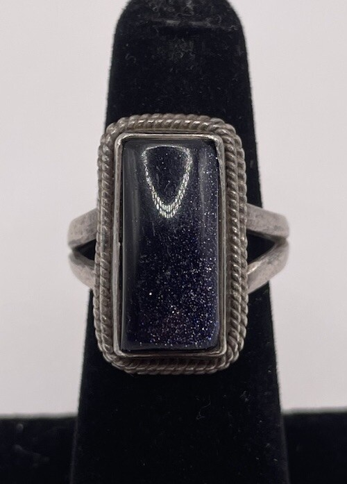 Sterling Silver Rectangular Blue Goldstone Ring(7… - image 1
