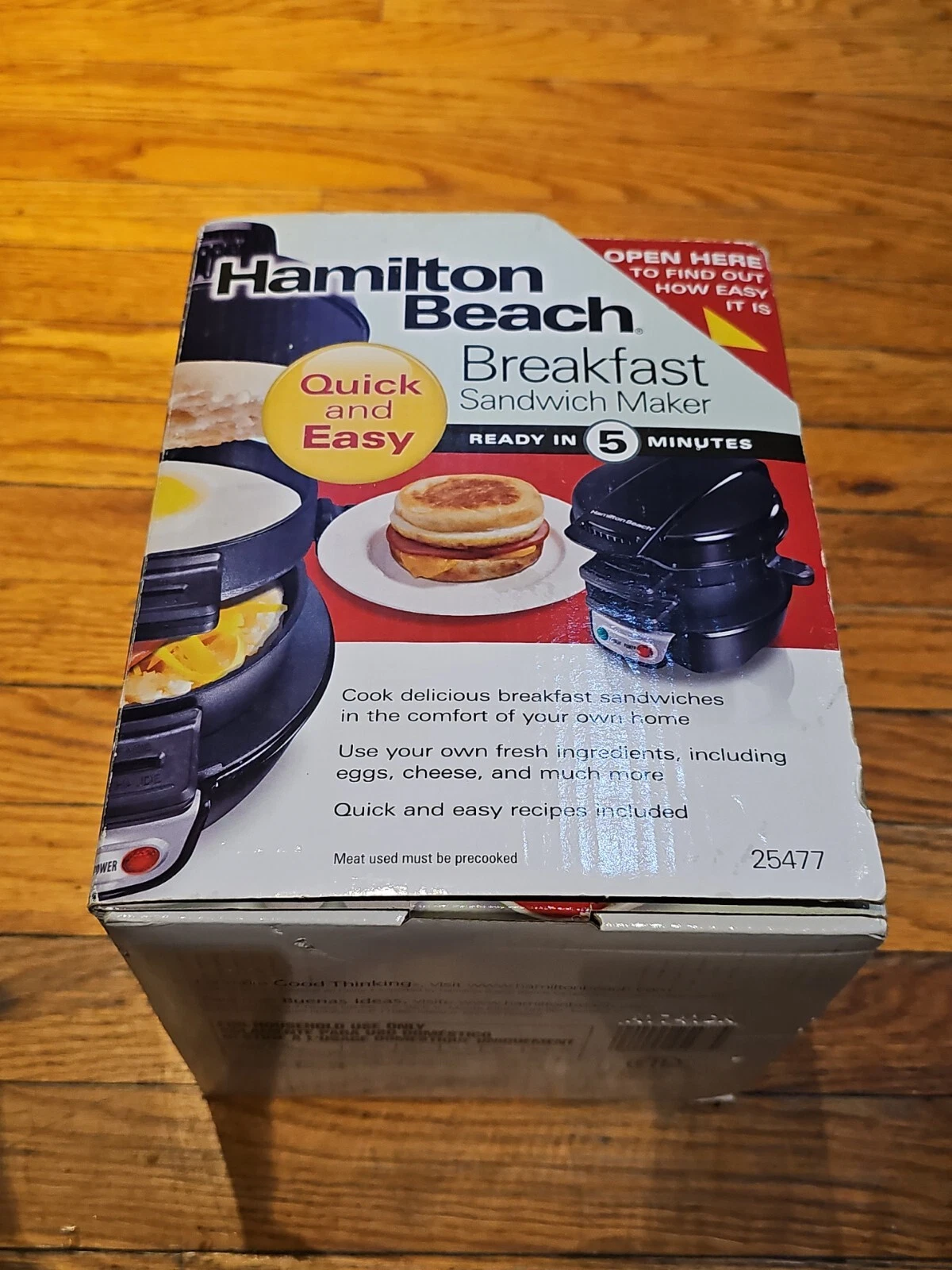 Hamilton Beach 25477 Black Top Press Kitchen Counter Breakfast Sandwich Maker