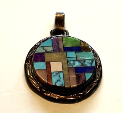 Desson Inlay Rare Vintage Navajo Calvin Desson Sterling Silver Multi Stones Inlay ...