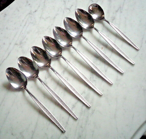 AMC Stainless Cascade Japan Set of 7 Table Soup Spoons & 1 Sugar Spoon - Picture 2 of 4