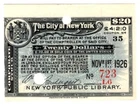 ORIG 1926 CITY OF NEW YORK - NEW YORK PUBLIC LIBRARY - $20.00 BOND COUPON