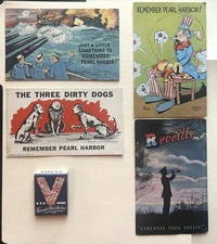 Remember Pearl Harbor Four (4) postcards and one matchbook- Homefront