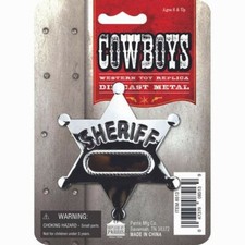 TOY Sheriff Silver Star Badge by PARRIS TOYS Cowboys Western Toy Replica w/ Clip