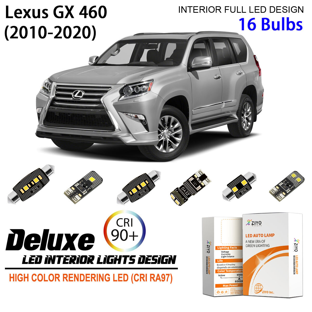 16 Bulbs Interior LED Light Kit Xenon White Dome Light For 2010