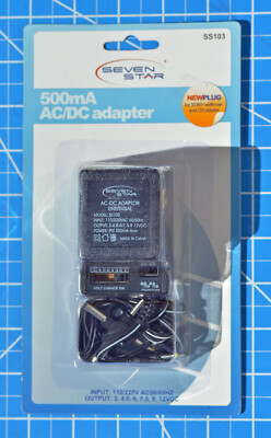 Universal 110/220V AC-DC Power Adapter 3, 4.5, 6, 7.5, 9, 12 VDC-500mA ...