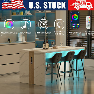 Multi-Function Kitchen Bar Island Table with Built-in Outlets USB-C, RGB LED