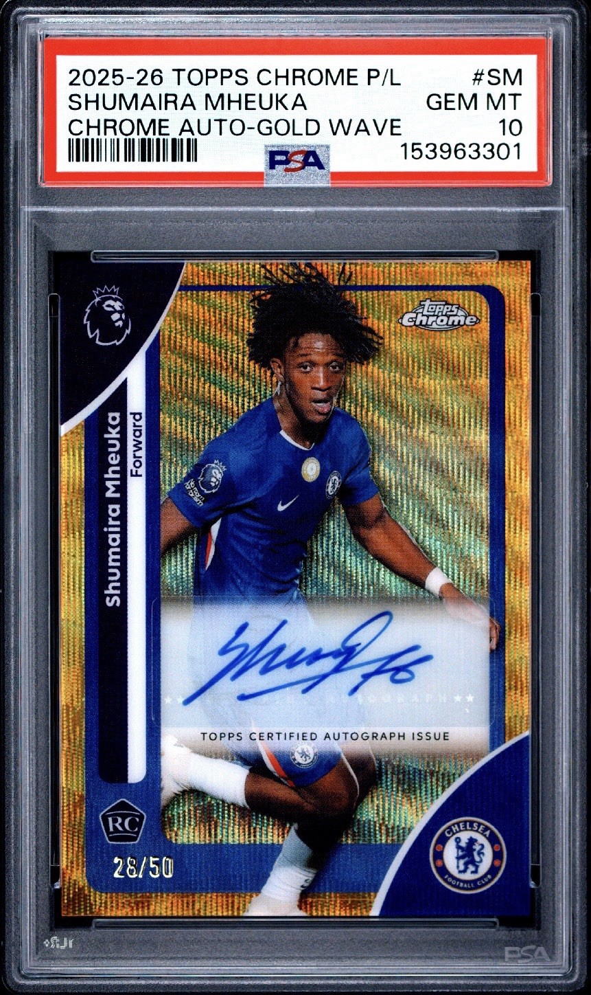 2025-26 Topps Chrome PL Shumaira Shim Mheuka Rookie Auto RC Gold Wave /50 PSA 10