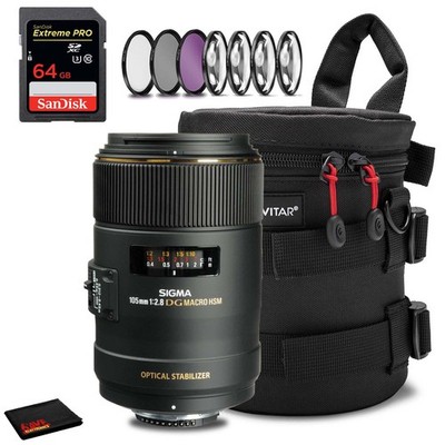 Sigma 105mm f/2.8 EX DG OS HSM Macro Lens for Nikon F with 7-Piece Filter Kit,
