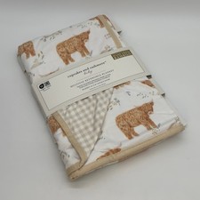 Cupcakes and Cashmere Highland Cow Gingham Reversible Baby Blanket NEW