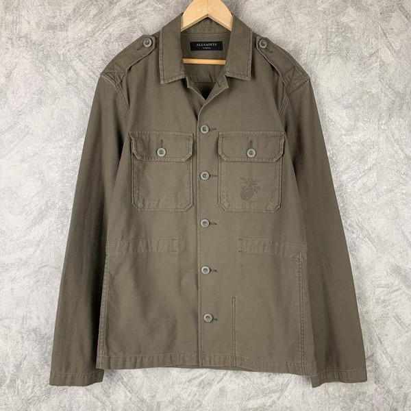 Men AllSaints Shirt Khaki Cotton 34 / XS / 42