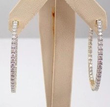 Round Cut Natural Diamond Womens Wedding Large Hoop Earrings 18K Yellow Gold