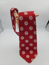 Vtg 40's Men's Rockabilly Swing Necktie Red Cream Beige Polka Dots By Arrow