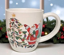 Pottery Barn Christmas In The Country Santa Mug 17 OZ NEW Santa Christmas Tree