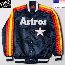 Houston Astros Star Stripe Full-Snap Blue Satin Varsity Bomber Unisex Jacket