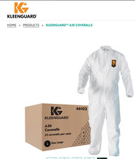 Kleenguard 46103 A30 Disposable Coveralls, White Large, Box of 25, Free Shipping