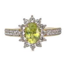 AAA Sava Sphene & White Zircon Halo Ring Size 8 Vermeil YG Over Sterling Silver