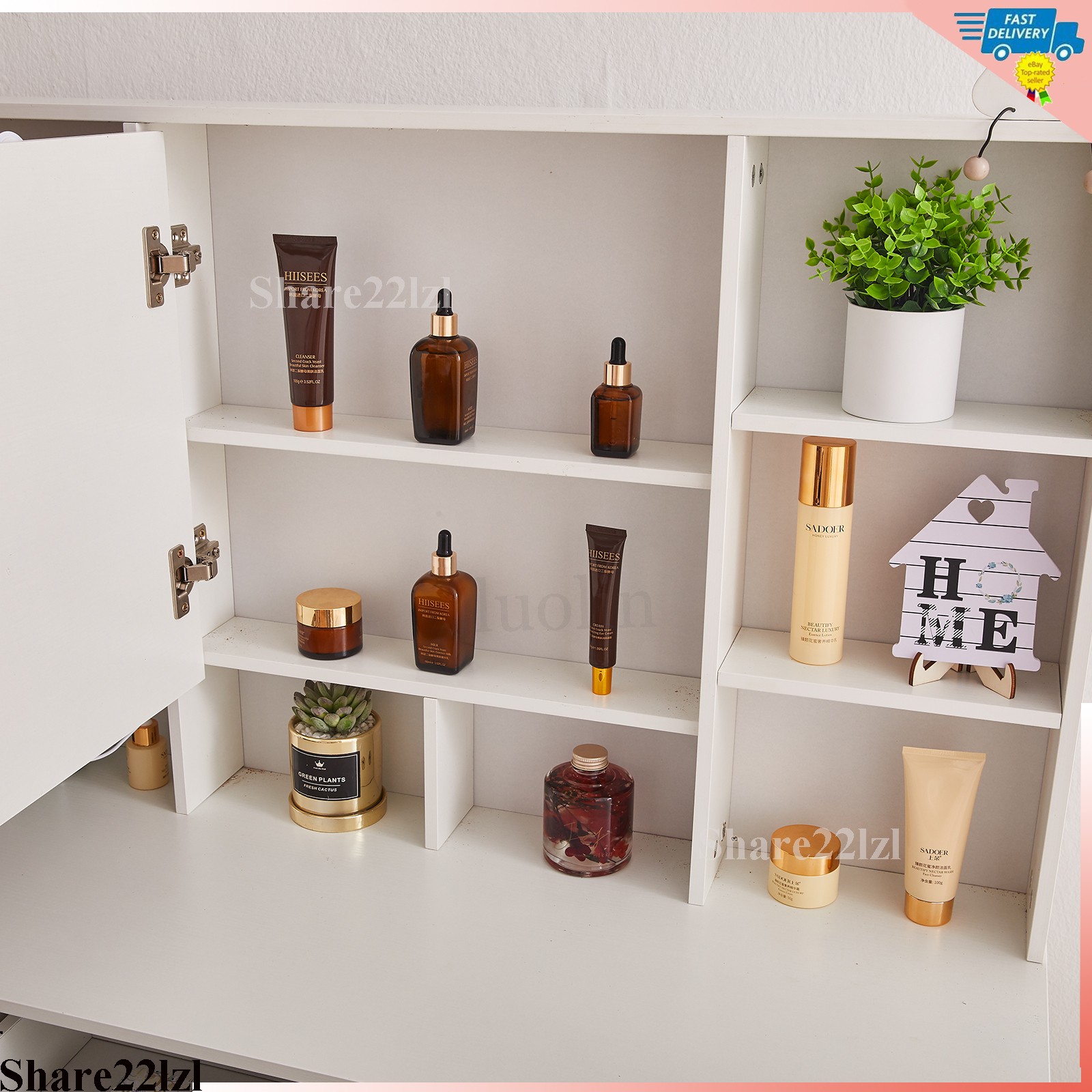 Vanity Set with Led Lights Mirror Makeup Desk Dressing Dresser Table 7 Drawers