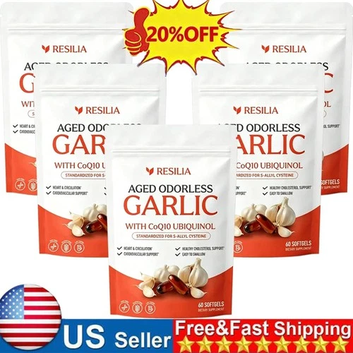 1-5x Resilia Garlic Extract 600mg Softgels (60 Count) Odorless Aged Garlic Extra