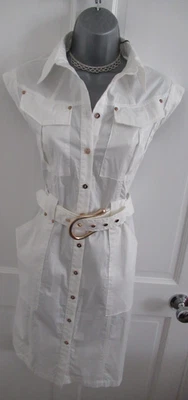 Karen Millen White Crisp Cotton Utility Cargo Trench Summer Shirt Sun Dress 8 - Image 1 of 4