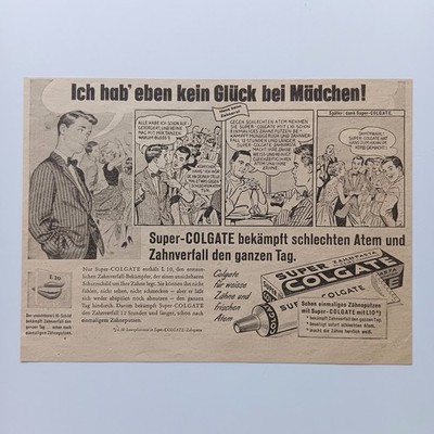 1959 Super Colgate Comicstrip Zahnpasta Werbeanzeige Reklame Advertising