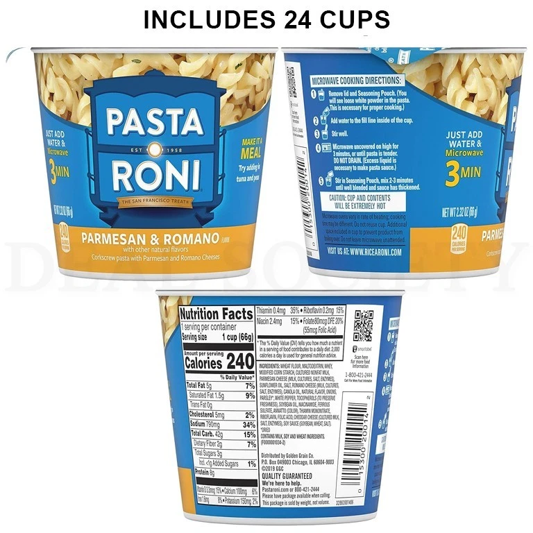 Pasta Roni Parmesano y Queso Romano Sacacorchos Pasta Tazas 2.32oz Lote de 24 Foto 2 de 4