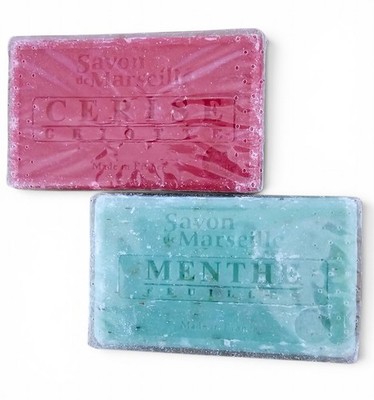 2 SAVON de MARSEILLE Soap Bars Cerise Griotte & Menthe Feuillse NOS