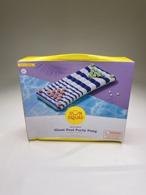 Sun Squad Inflatable Giant Pool Party Pong game in blue and white stripes. 6ft