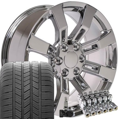 20'' Chrome 5409 Wheels, Goodyear Tires, TPMS, Lugs Set Fit Cadillac Chevy GMC