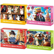 4-Pack 100 Piece Puzzles for Kids Ages 4-6 6-8 8-10 Year Old - Lovely Cats  ...