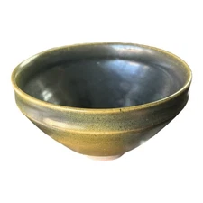 Vintage Jugtown Frogskin Green Pottery 2.75” Low Tea Bowl USA 1940s-50s