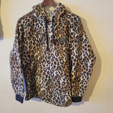Victoria's Secret Pink Leopard Sherpa Half Zip Hoodie Jacket Women's Medium Ovsz