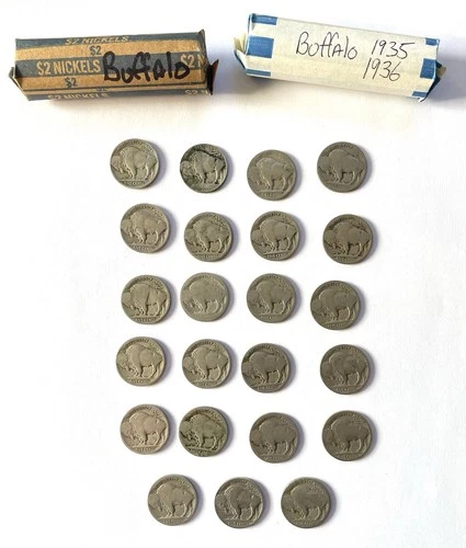 Buffalo Nickels Lot of 2 Rolls of 40 Mostly Dated Coins + 23 1930s Mixed Mints