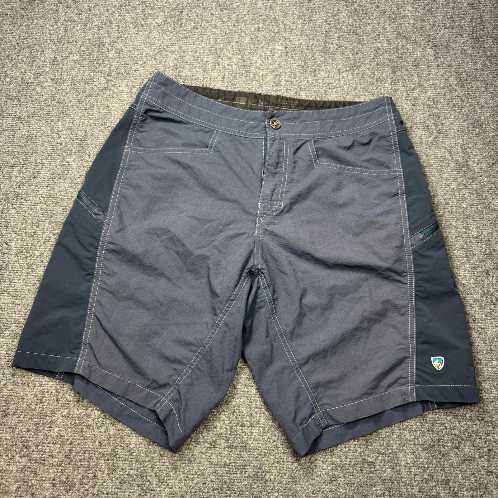Kuhl Shorts Mens Medium Blue Blue Lined Nine Inch Cargo Pockets Hike Camp
