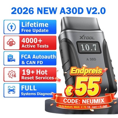 XTOOL A30D V2.0 Profi Diagnosegerät Auslesegerät OBD2 Alle Systeme Bluetooth FCA