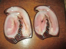 PAIR Of MCM Vintage PINK & BROWN Ceramic DRIP Glaze TABLE ASHTRAYS - 1960's