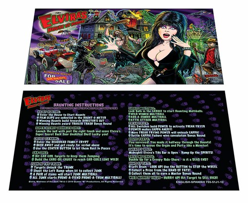 Stern Elvira S House Of Horrors Pinball Custom Apron Instruction Cards Ebay