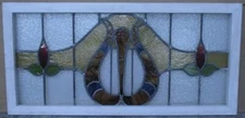 OLD ENGLISH LEADED STAINED GLASS WINDOW TRANSOM ABSTRACT FLORAL 37" x 17 1/2"