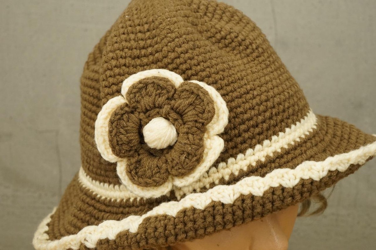 Loeffler Randall Crocheted Bucket Hat in Cream and Rust Straw Bucket Hat - Packable Sun/Beach Women main image 3