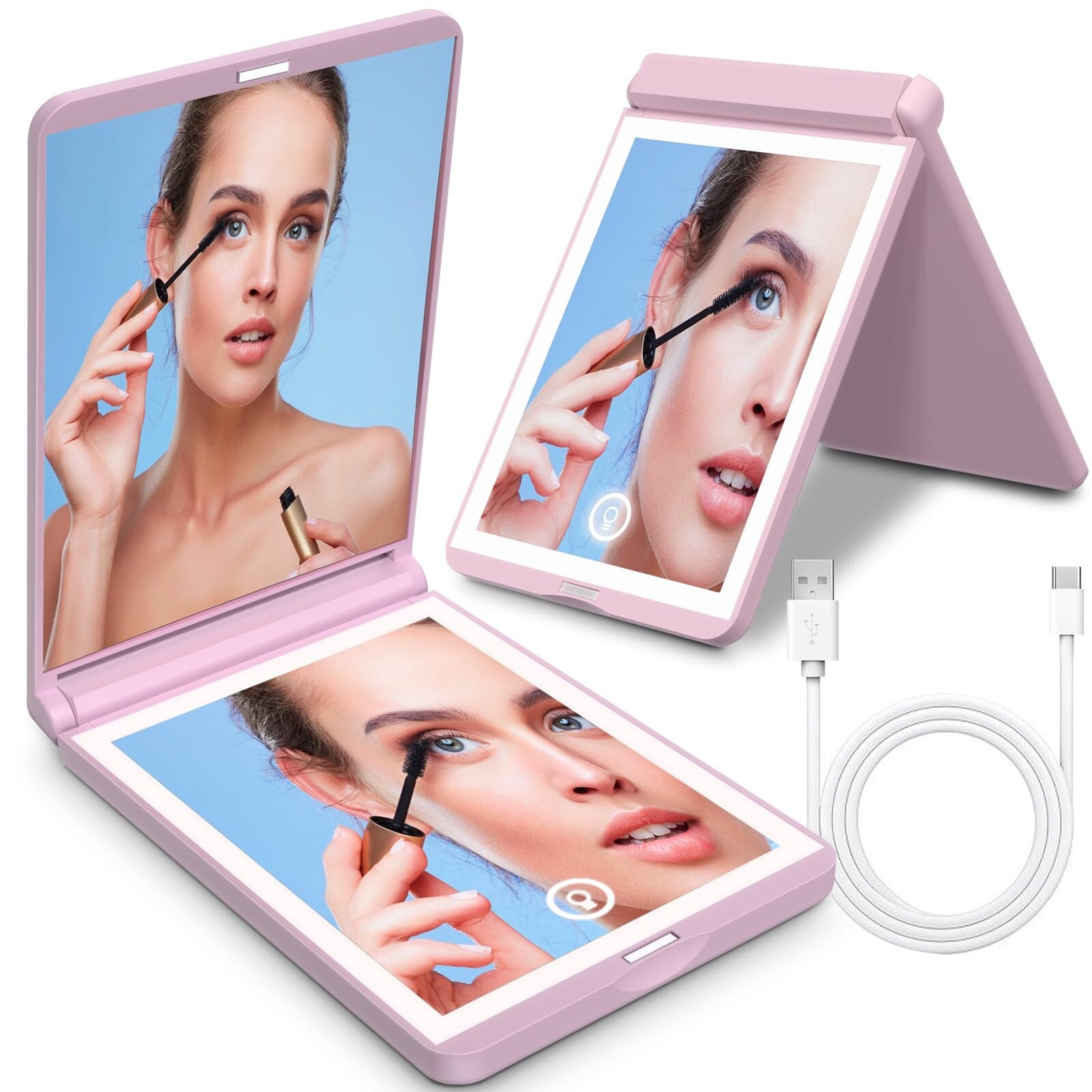 【2024 Newest 1x/3x Magnifying Mirror with Light, Rechargeable Travel Mirr
