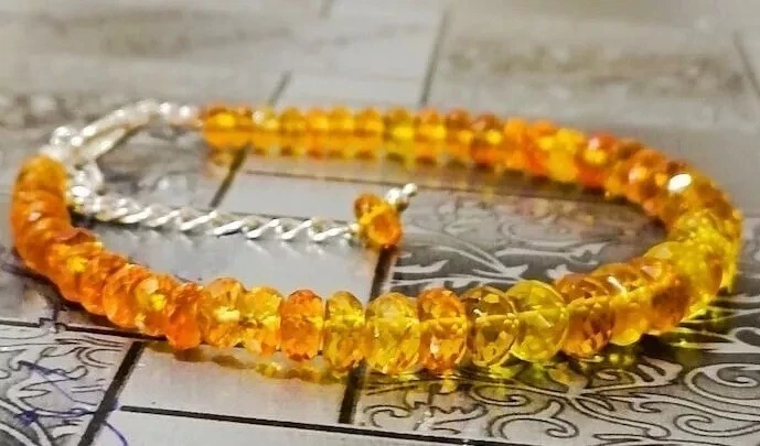 Bracciale AAA+ Rondelle Zaffiro Giallo Argento Sterling 925 Perline Scintilla... - Immagine 4 di 4