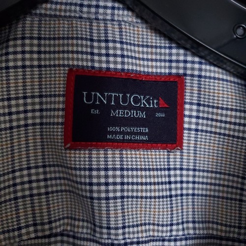 UNTUCKit Camicia Elegante Uomo Tg M Grigio Blu Manica Lunga Bottoni Levins Casual Check - Foto 5 di 15