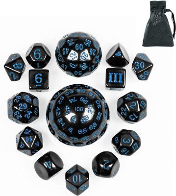 15 Pieces Complete Polyhedral DND Dice Set D3-D100 Spherical D&D Dice Set D100