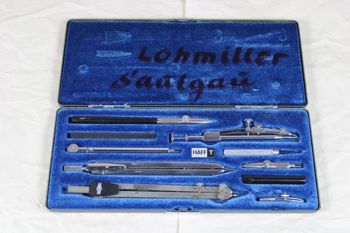 B10/ Vintage Architekten Zirkelkasten kompl. mit 10 Teilen - von HAFF - Mod. T6b
